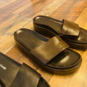 Donald Pliner Fiji Slide Wedge Sandals Women 7.5 Thong Platform BROWN